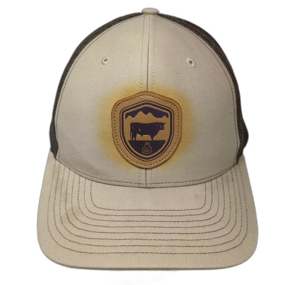 STS Ranchwear Trucker Hat Beige Brown Snapback One Size Bull Patch Adjustable
